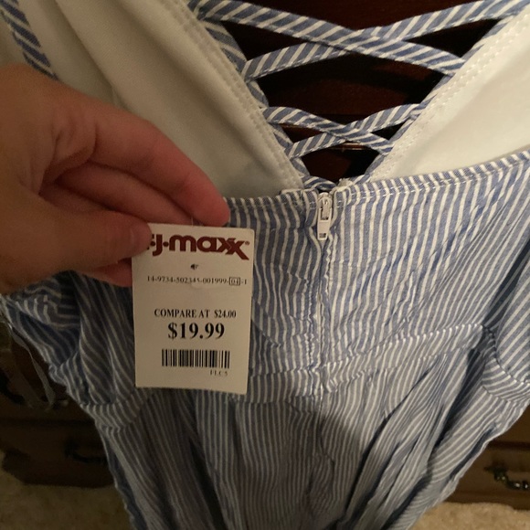 Blue and white striped high low romper - Picture 3 of 4